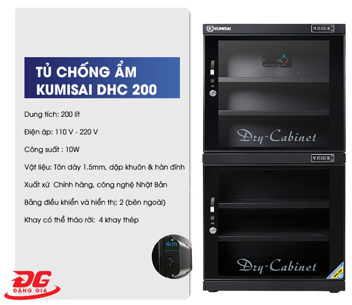 Thông số kỹ thuật tủ chống ẩm máy ảnh Kumisai DHC 200