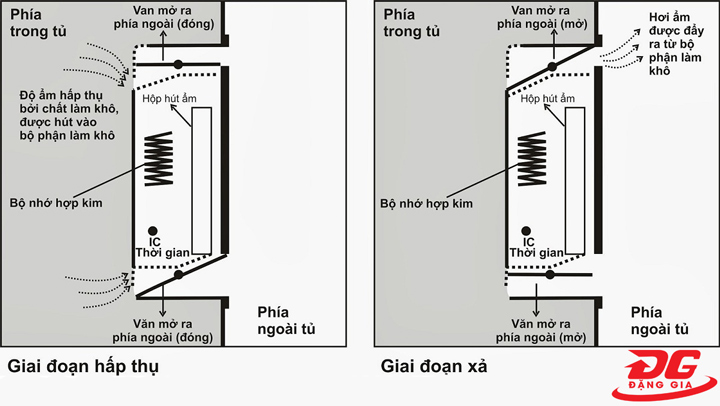 Hai giai đoạn chính của quy trình hút ẩm bên trong tủ