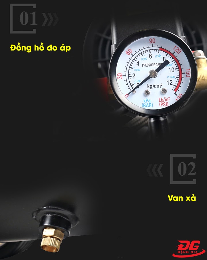 đồng hồ đo áp và van xả máy nén khí máy bơm hơi mini