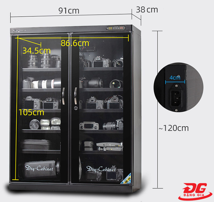 Kích thước tủ chống ẩm chuyên dụng Dry-Cabi DHC-350