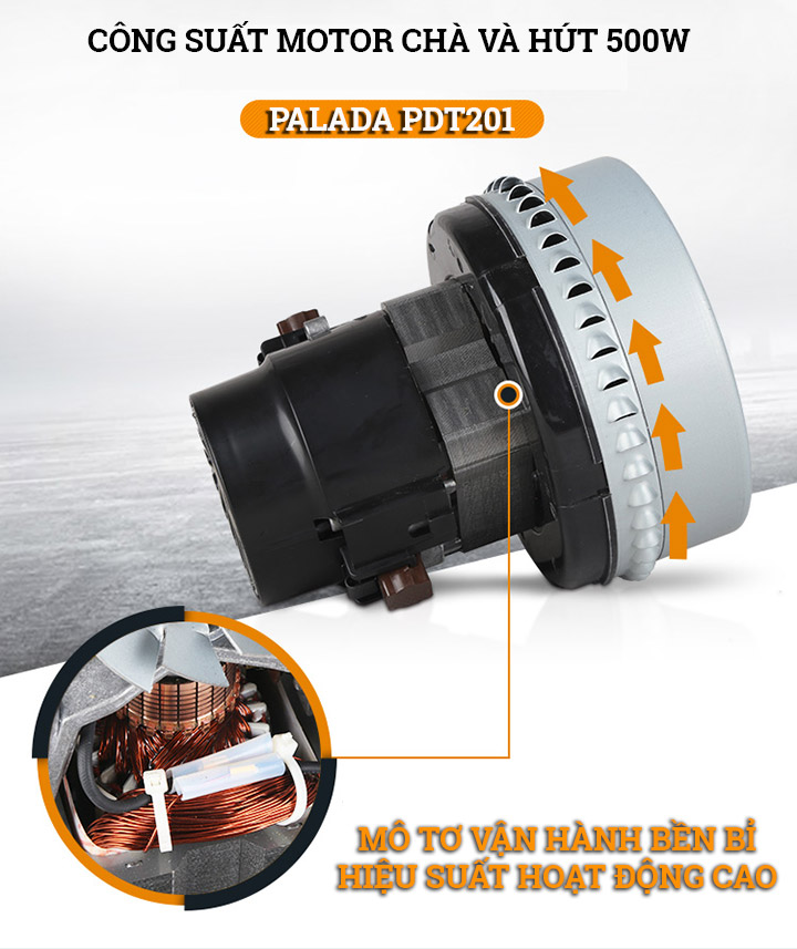 Công suất motor máy chà sàn liên hợp mini Palada PDT201