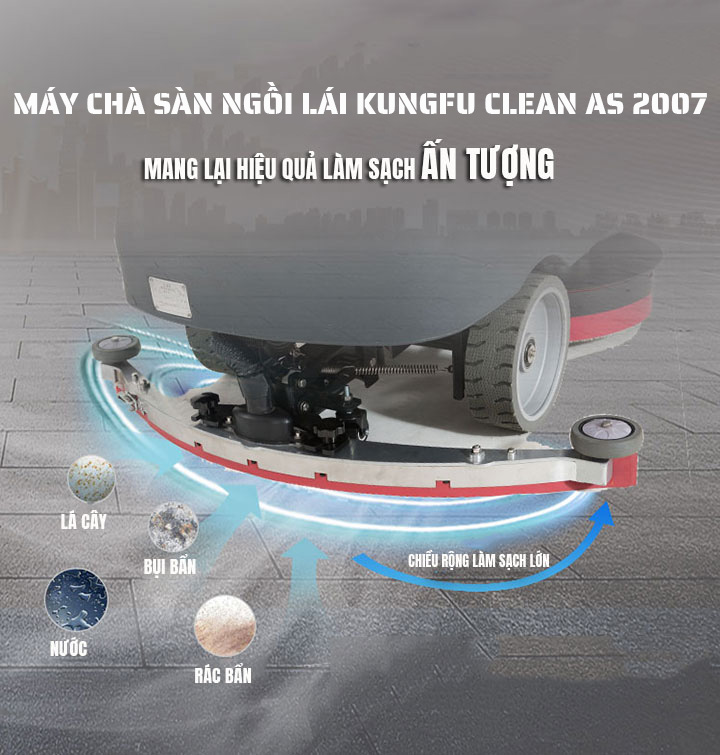 chiều rộng làm sạch máy chà sàn ngồi lái Kungfu Clean AS 2007 