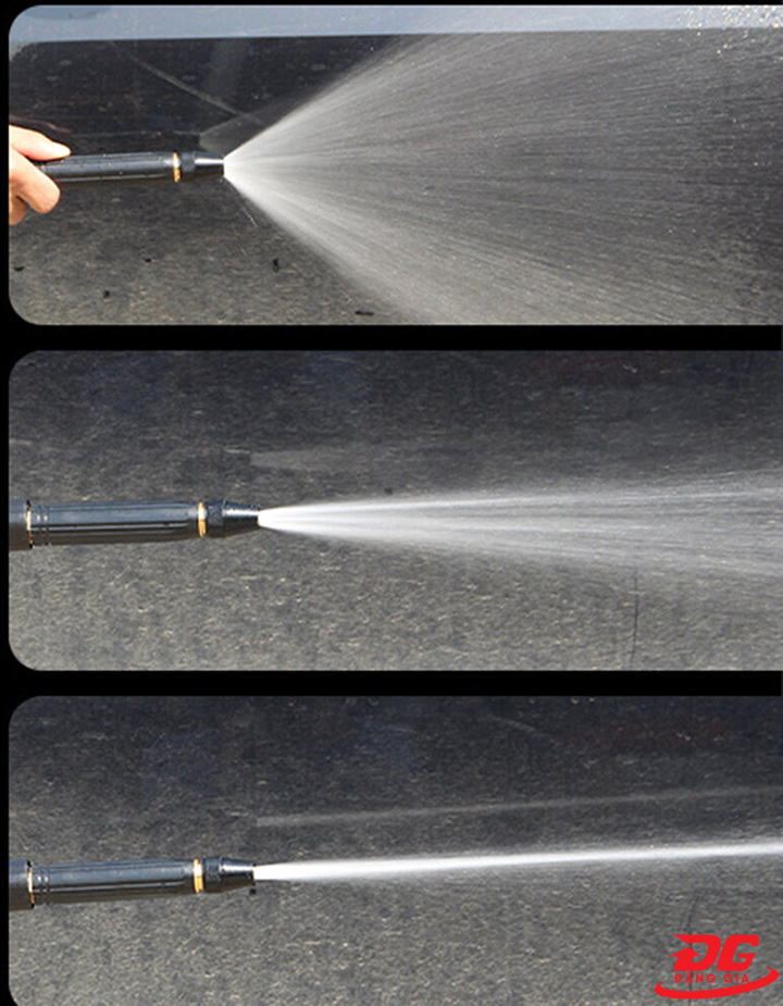 Điều chỉnh áp lực nước, tia nước bằng cách vặn núm xoay ở đầu súng phun
