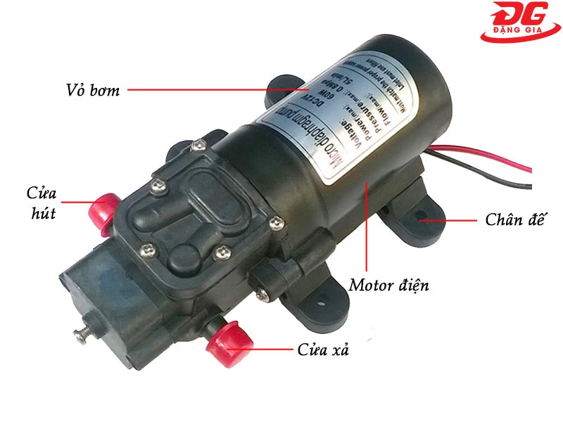 Cấu tạo máy bơm tăng áp mini tự ngắt 12V