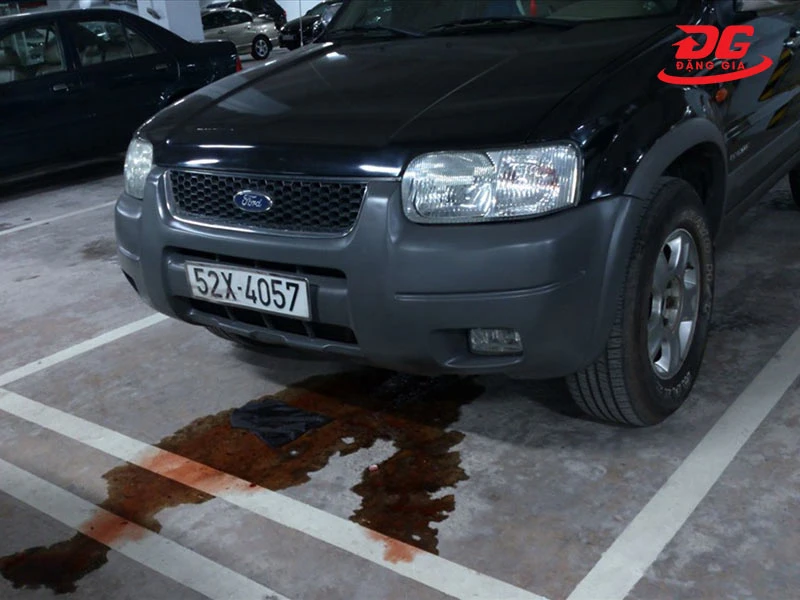 Dầu máy xe ô bị rò rỉ và chảy xuống sàn