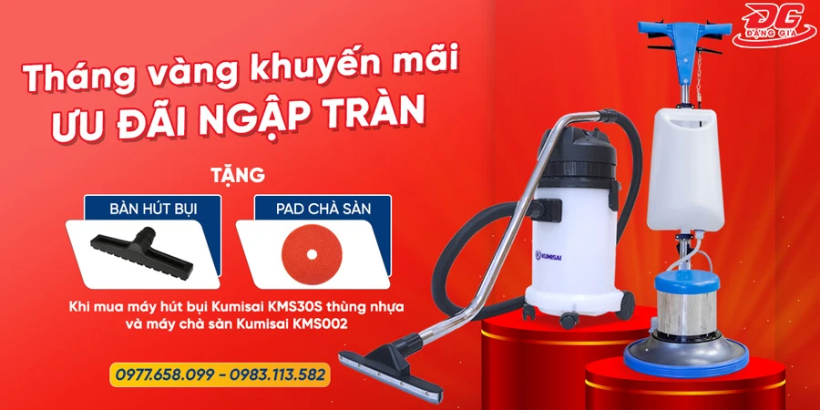 2. Mua máy hút bụi Kumisai KMS30S thùng nhựa + máy chà sàn Kumisai KMS002 tặng 01 bàn hút bụi và 01 pad chà sàn