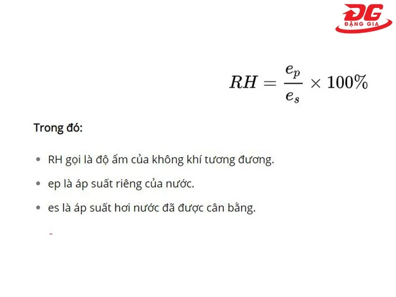 Công thức tính độ ẩm tương đối RH