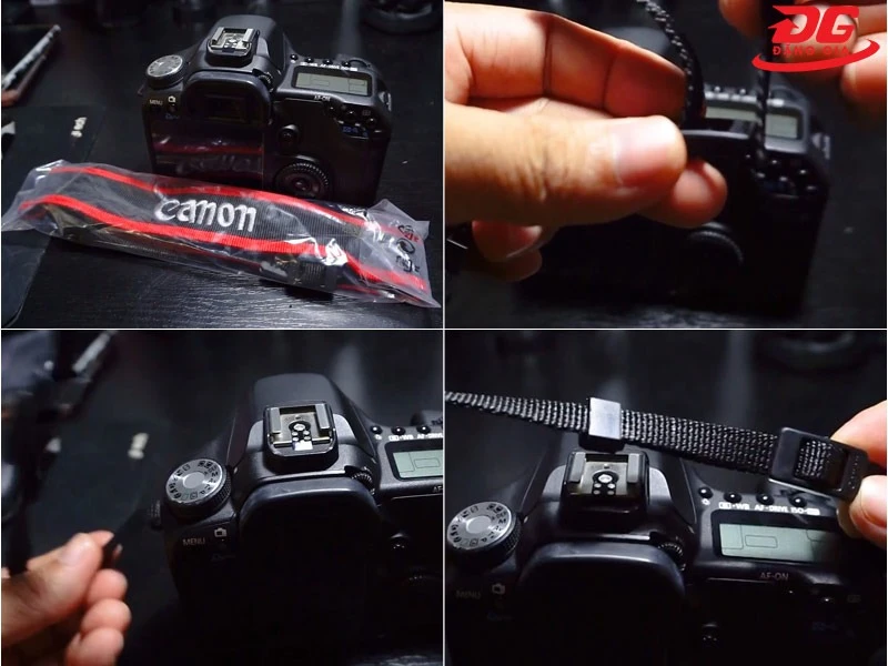 Gắn dây đeo cho máy chụp ảnh Canon