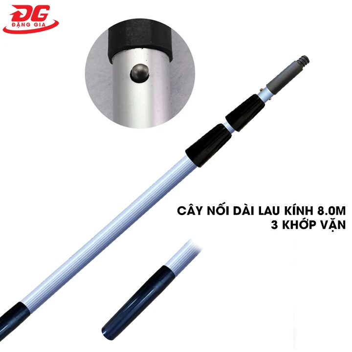 Cây nối dài lau kính 8m, 3 khớp vặn