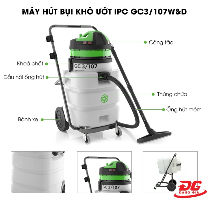 cấu tạo máy hút bụi khô ướt IPC GC3/107W&D