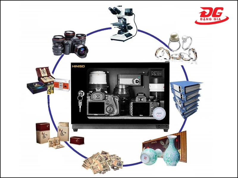 Tủ chống ẩm 20 lít Hiniso HI-21C có thể bảo quản nhiều đồ vật khác nhau