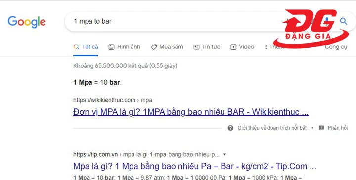 Cách đổi đơn vị đo áp suất bằng google