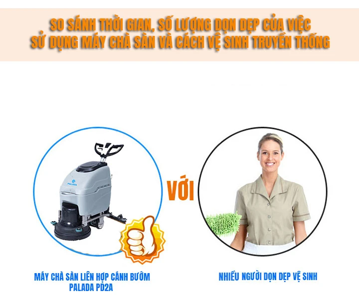 Hiệu quả sử dụng máy chà sàn liên hợp cánh bướm Palada PD2A