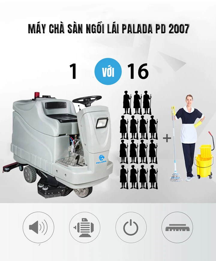 hiệu quả sử dụng máy chà sàn ngồi lái Palada PD 2007