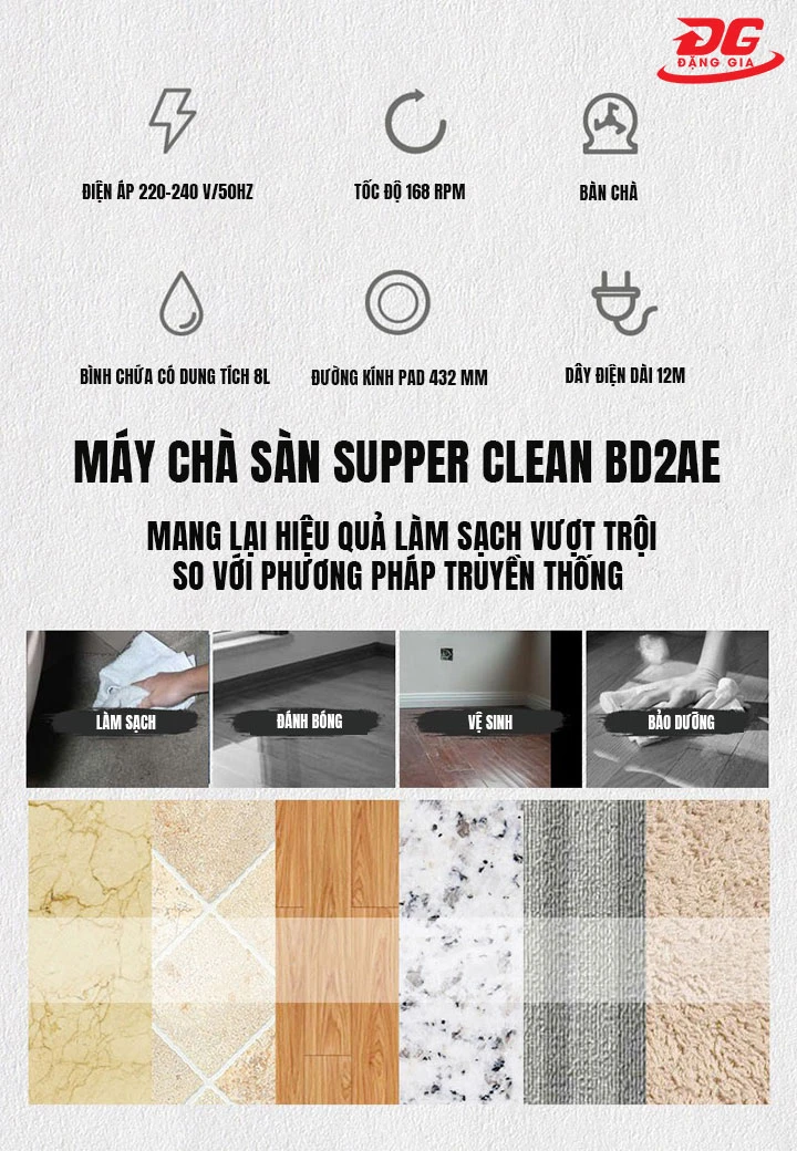 đặc điểm cấu tạo máy chà sàn Supper Clean BD2AE