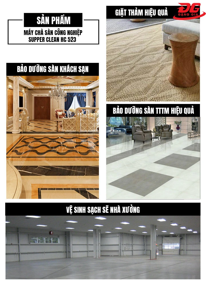 ứng dụng của máy chà sàn công nghiệp Supper Clean HC 523