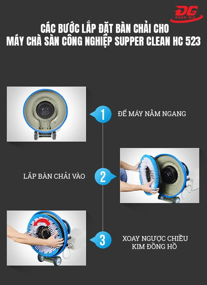Cách lắp bàn chải cho máy chà sàn công nghiệp Supper Clean HC 523
