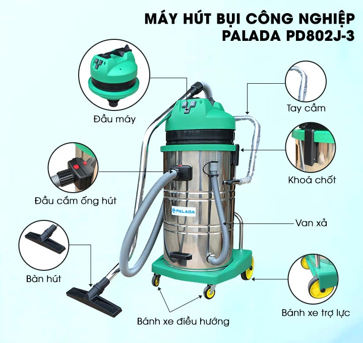 Cấu tạo của máy hút bụi công nghiệp Palada PD802J-3