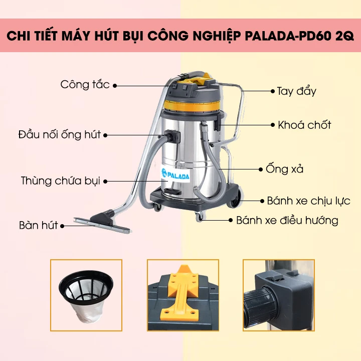 Cấu tạo máy hút bụi công nghiệp Palada PD60-2Q