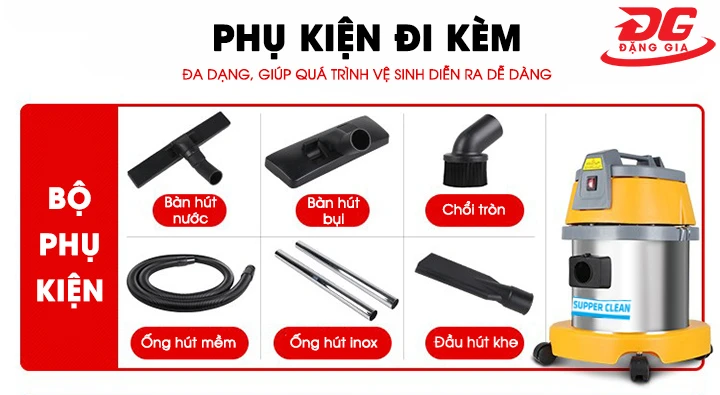 phụ kiện đi kèm máy hút bụi công nghiệp Supper Clean SC15