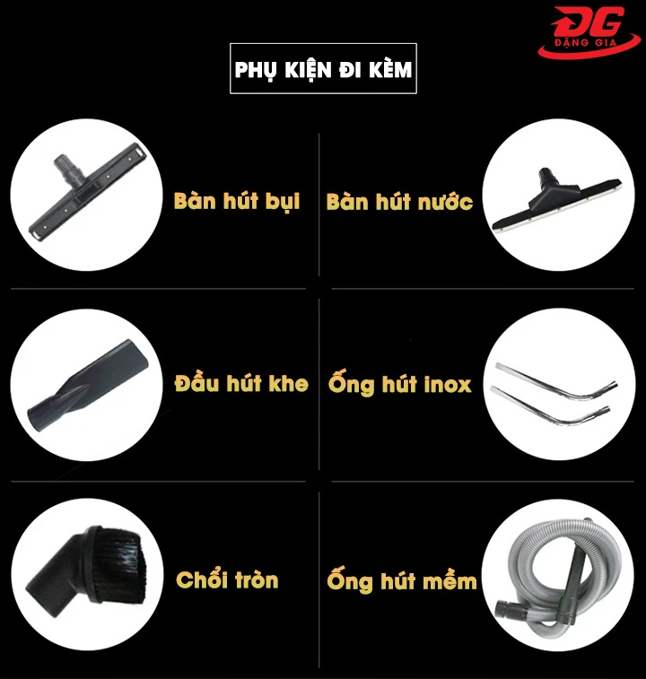 Bộ phụ kiện đi kèm máy giúp công việc hút bụi được triệt để, đạt hiệu quả tối ưu hơn