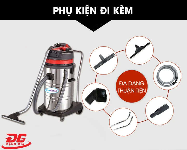 Phụ kiện đi kèm máy hút bụi nhà xưởng TopClean đa dạng, thuận tiện sủ dụng