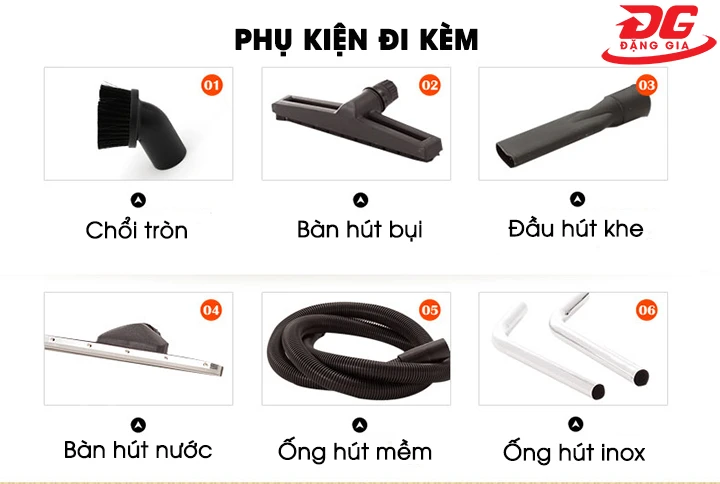 Bộ phụ kiện giúp máy làm sạch triệt để mọi ngóc ngách, những vị trí nhỏ hẹp