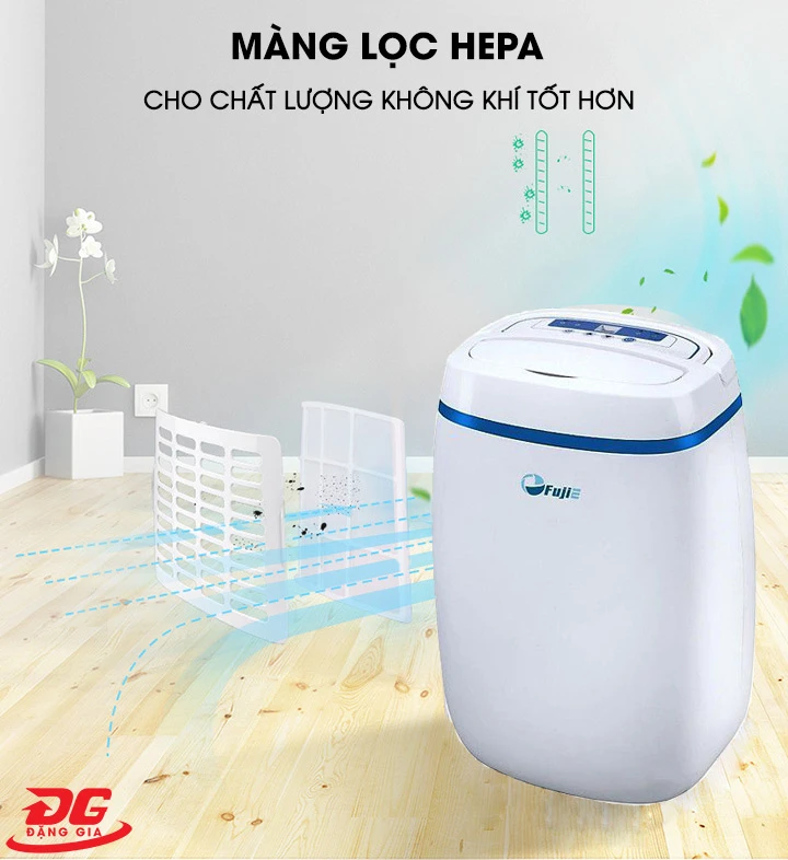 Máy hút ẩm dân dụng Fujie HM-614EB được tích hợp thêm màng lọc không khí HEPA hiện đại
