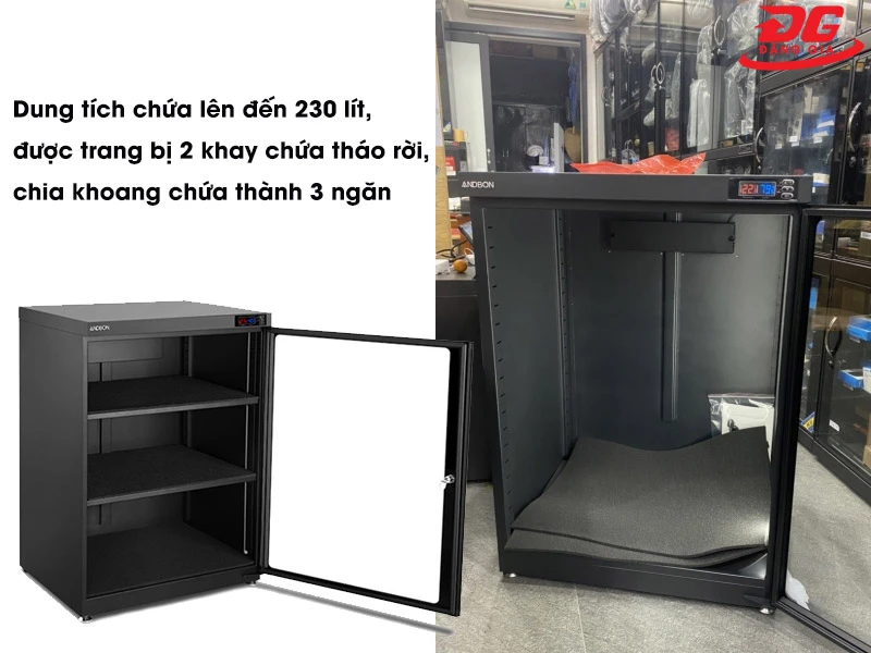 Tủ bảo quản máy ảnh Andbon DS-230S có ngăn chứa rộng rãi