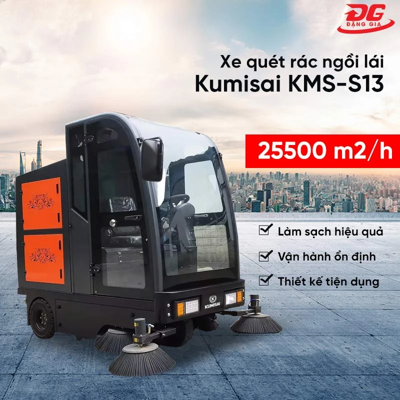 thùng chứa rác Xe quét rác ngồi lái Kumisai KMS-S13
