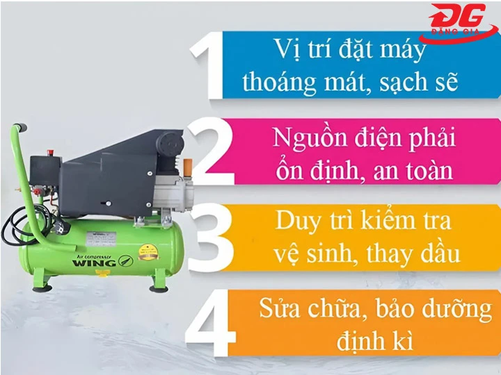 cách sửu dụng máy nén khí đầu liền Wing TM-0.1/8