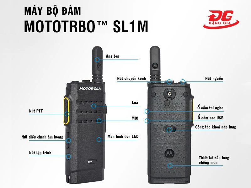Các phím, nút bấm chức năng trên thân máy bộ đàm Motorola SL1M
