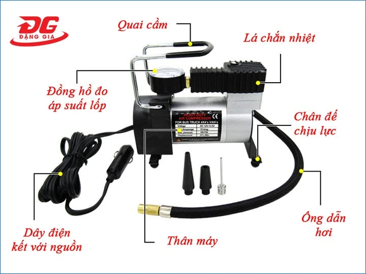 Các bộ phận cấu tạo máy nén hơi cầm tay 12V