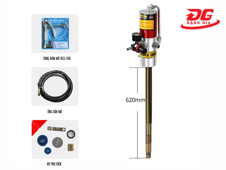 Máy bơm mỡ khí nén thanh dài Palada PD-185A đầy đủ phụ kiện