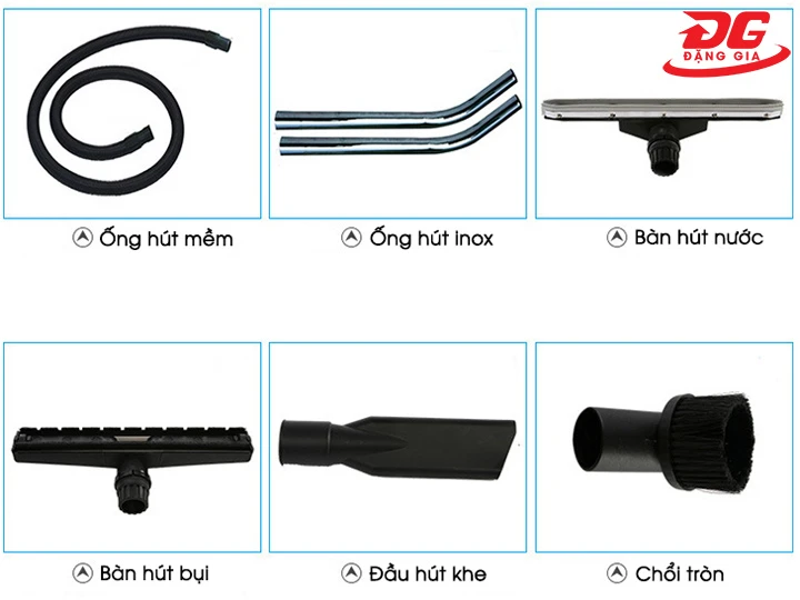 Đầy đủ phụ kiện kèm theo máy hút bụi Kumisai 380T
