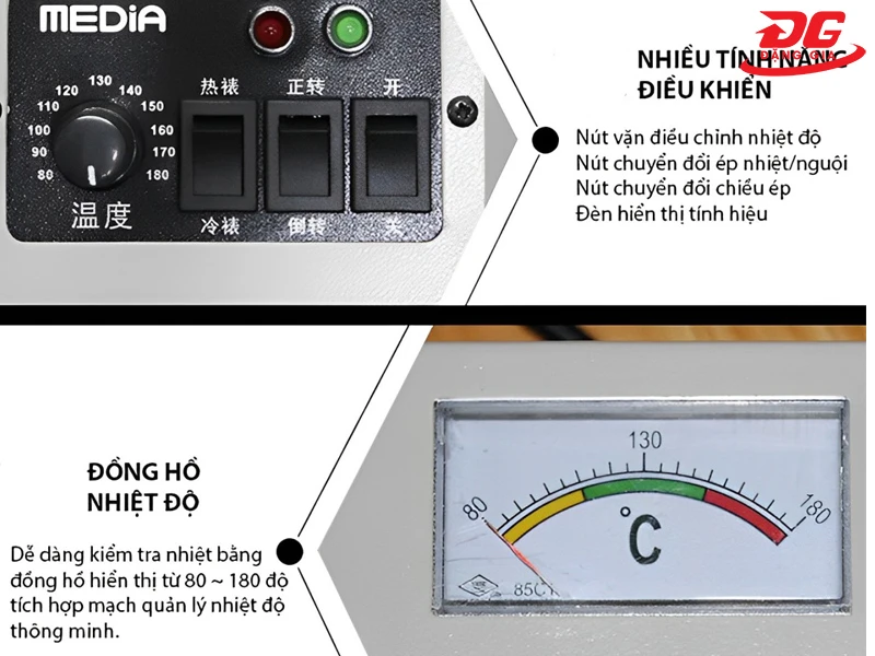 Phím điều khiển và đồng hồ đo nhiệt độ máy ép plastic Media 320