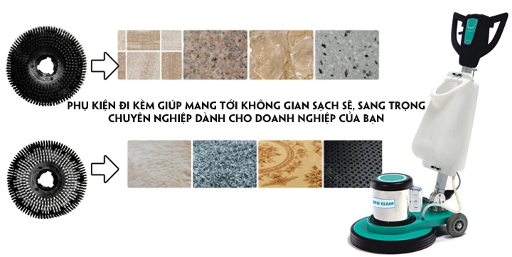 Phụ kiện đi kèm máy hỗ trợ làm việc trên nhiều bề mặt sàn khác nhau