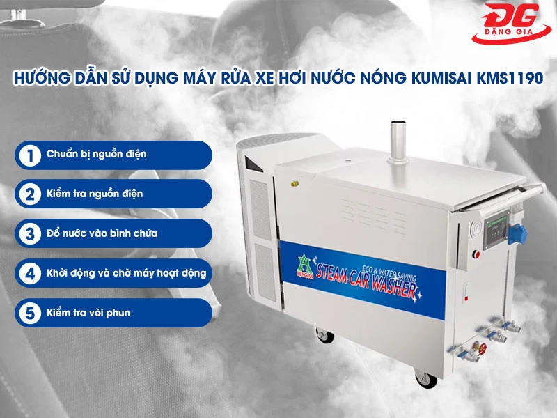Trình tự sử dụng máy xịt rửa xe hơi nước nóng Kumisai KMS1190 rất đơn giản