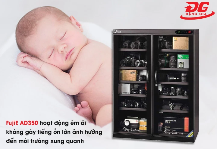 Tủ chống ẩm FujiE AD350 không gây tiếng ồn lớn khi vận hành