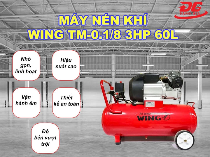 Ưu điểm Máy nén khí đầu liền Wing TM-0.1/8