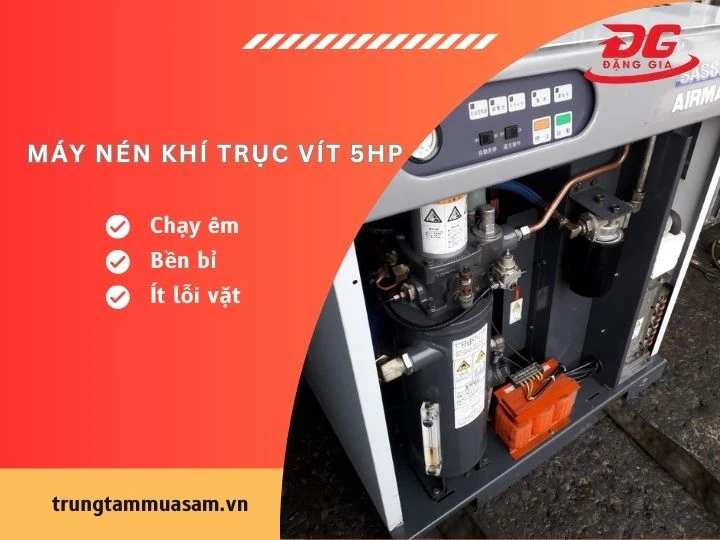 Máy nén khí trục vít 5HP vận hành êm ái, bền bỉ