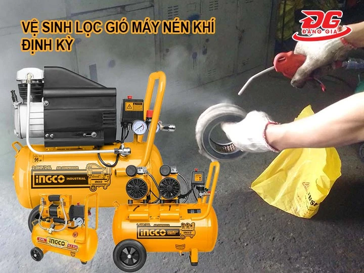 vệ sinh lọc gió máy nén khí INGCO định kỳ