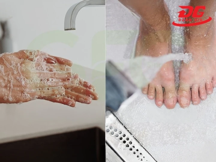 Vệ sinh tay chân trước khi tập