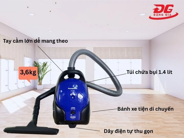 Máy hút bụi 1600W nhỏ gọn, thao tác dễ dàng