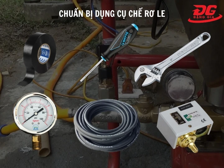 Chuẩn bị dụng cụ chế rơ le tự ngắt máy rửa xe