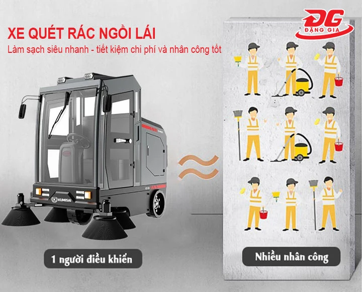 xe quét rác ngồi lái giúp tiết kiệm nhân công