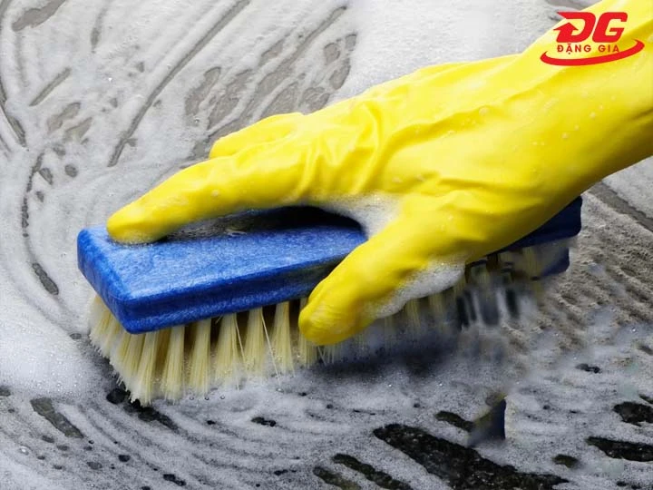 Cách tẩy trắng rêu bằng bàn chải cứng