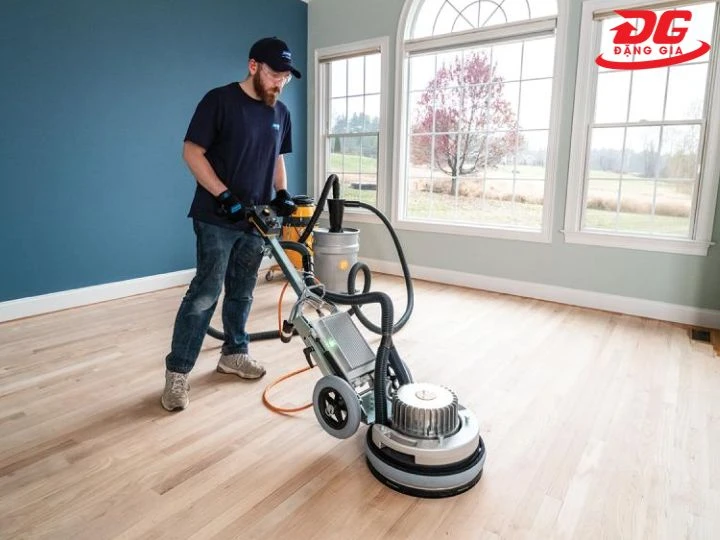 Chuẩn bị sử dụng máy chà sàn gỗ