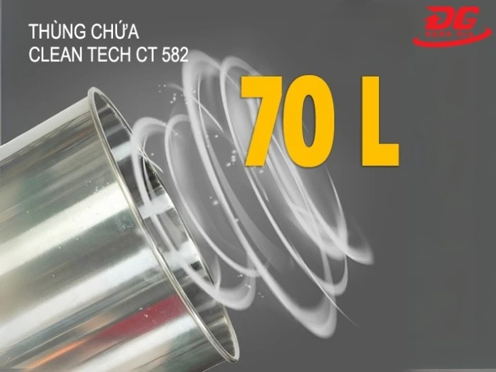 Máy hút bụi Clean Tech CT 582 có thùng chứa inox 70L