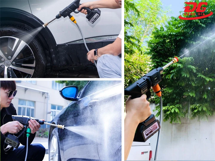 Ứng dụng máy rửa xe Hitachi 199V cầm tay dùng pin